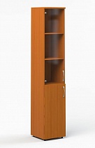 Шкаф для бумаг высокий узкий двери ДСП+ Стекло
